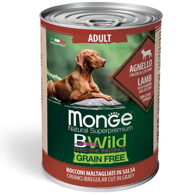 Monge Natural Superpremium Bwild Dog Lattina 400G AGNELLO CON ZUCCA