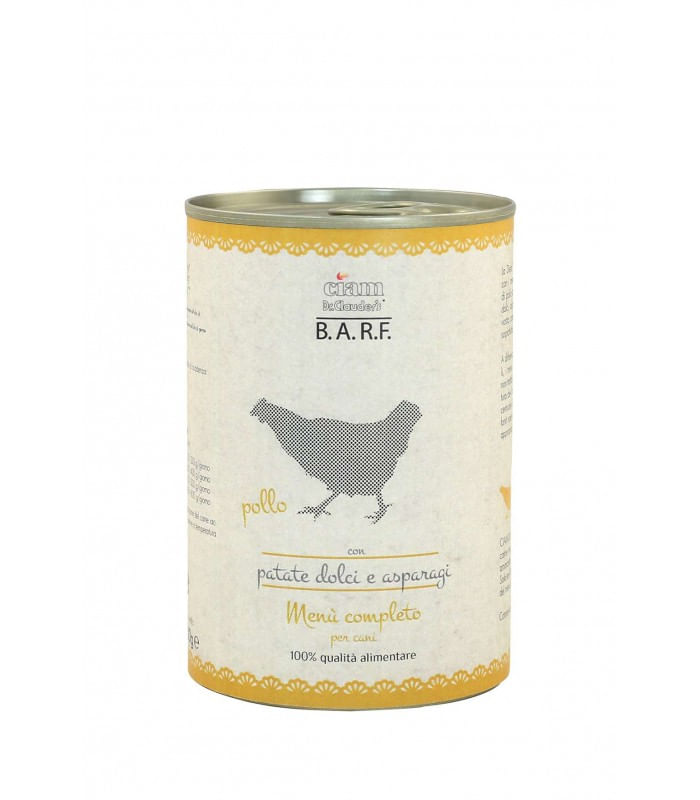 Dr.Clauder's B.A.R.F. Dog Lattina 400G POLLO CON PATATI DOLCI E ASPARAGI