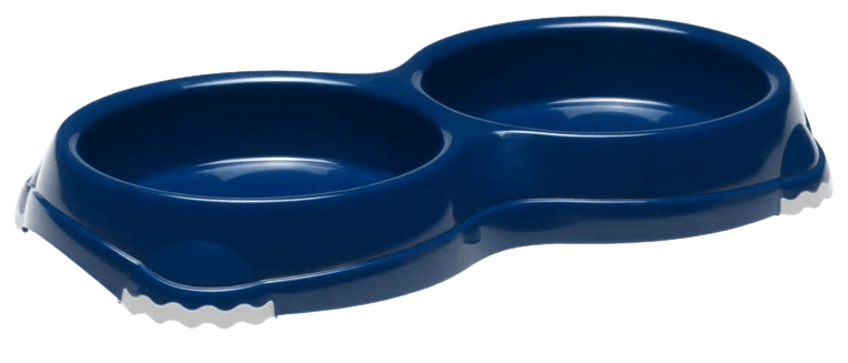 Ciotola Doppia per Cani e Gatti, 2 Ciotole in Acciaio Inox da 500 ml, Base  in Silicone Antiscivolo, Colore Blu