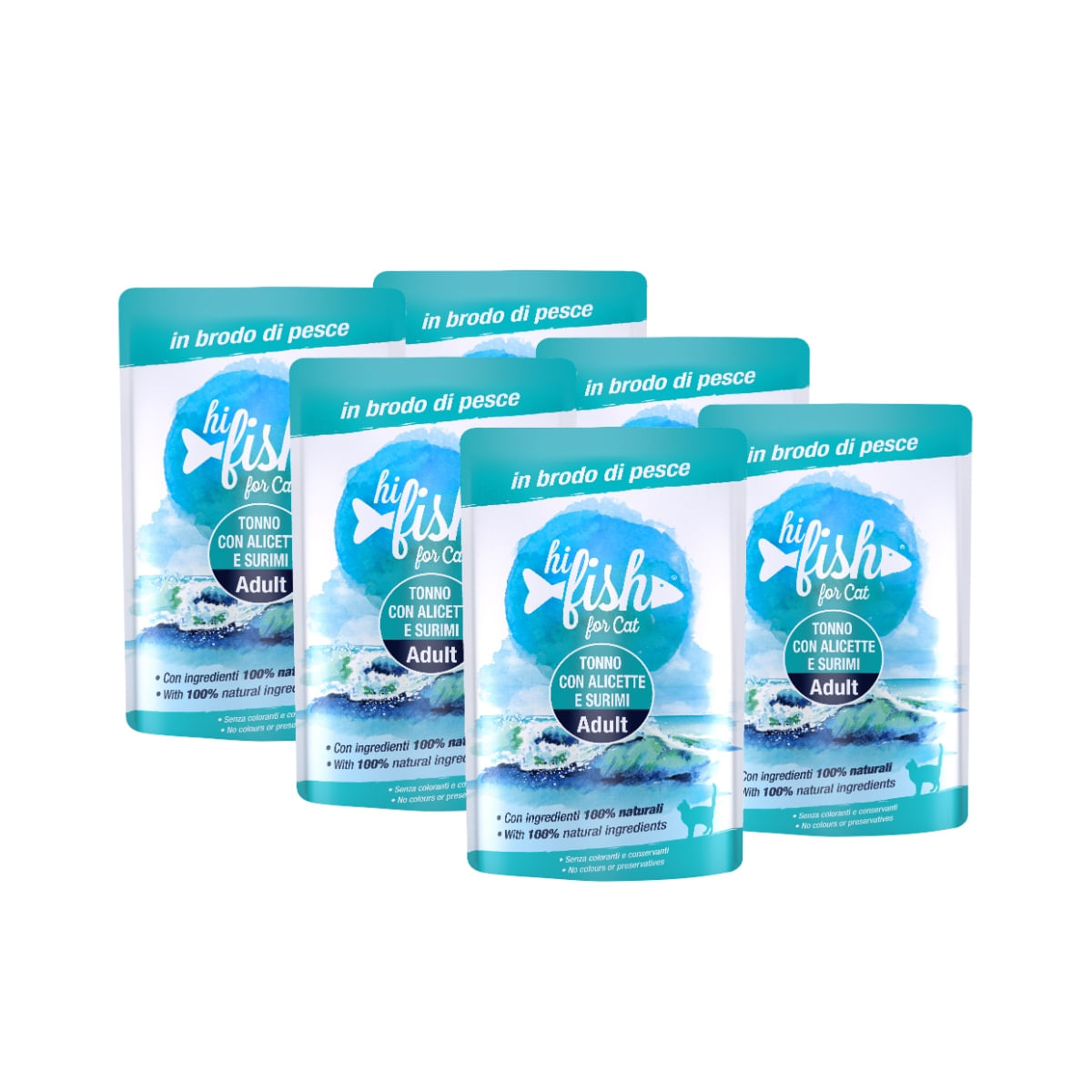 Hi Fish Cat Buste Multipack Tonno con Alicette e Surimi 6X70G