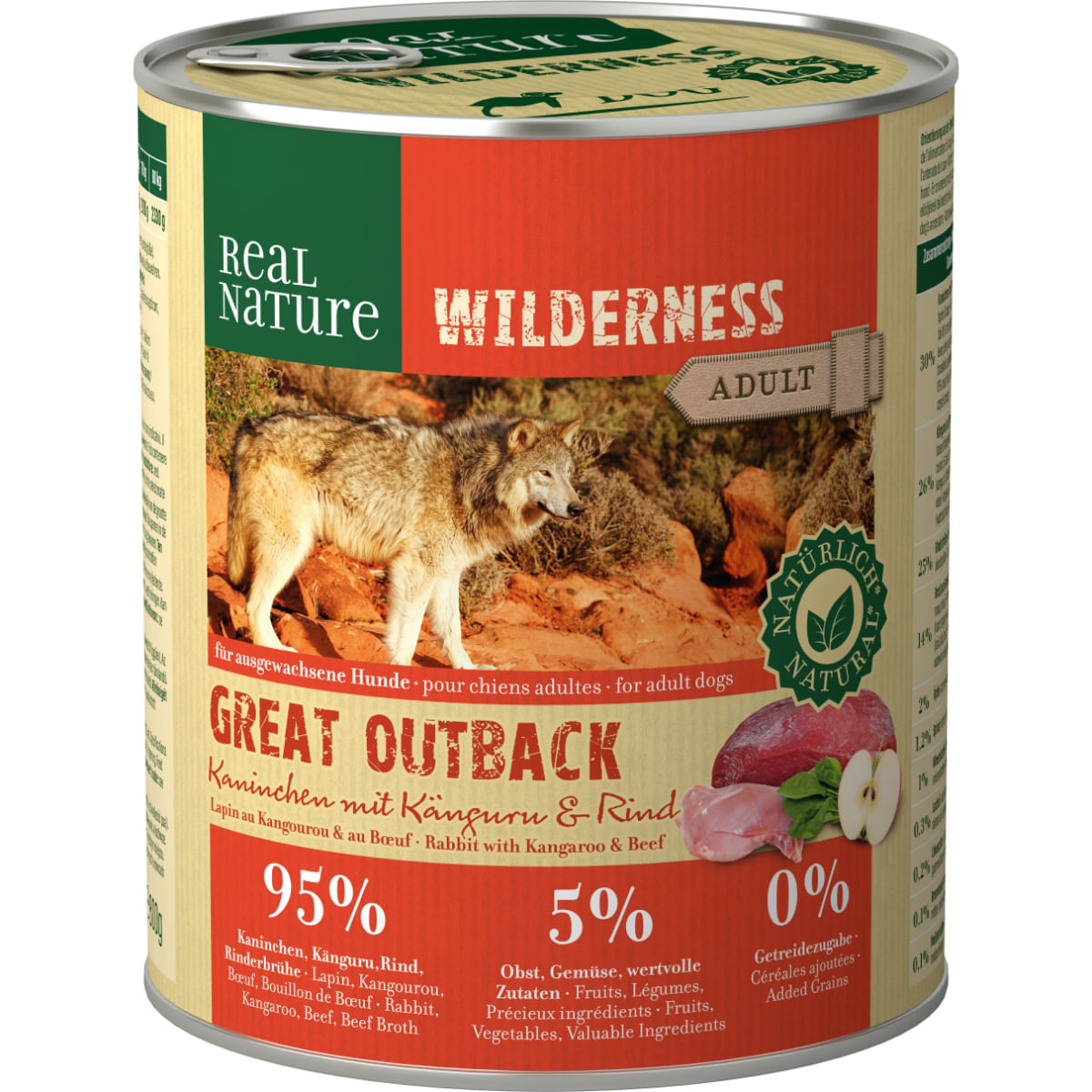 Real Nature Wilderness Dog Lattina 800G CONIGLIO CON CANGURO E MANZO