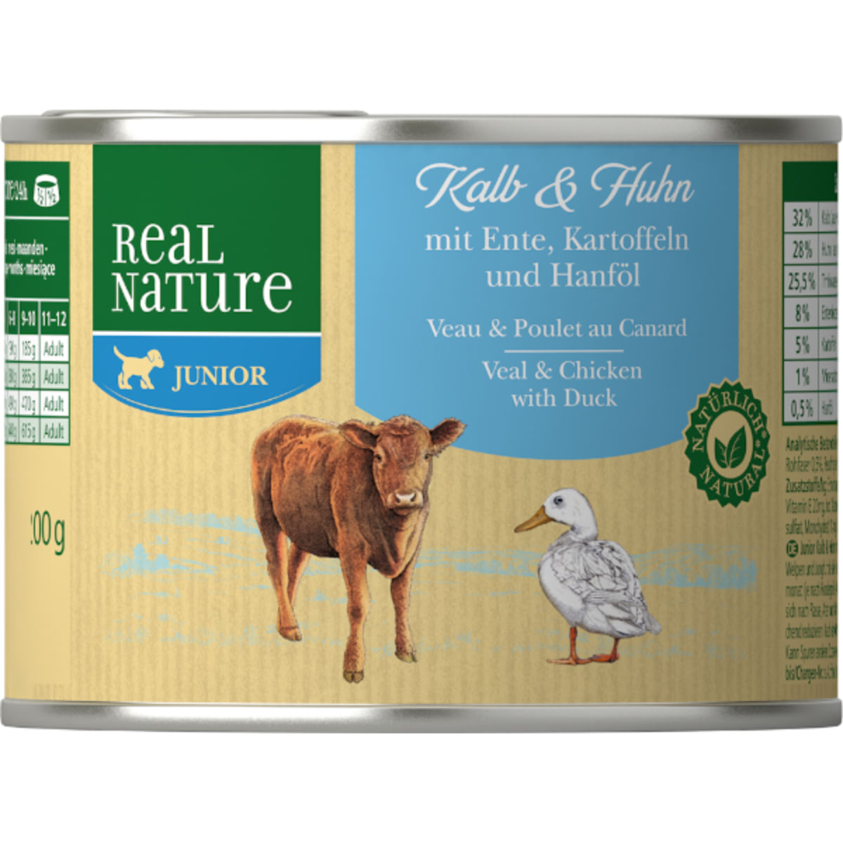 Real Nature Puppy Lattina Multipack 6x200G VITELLO E POLLO CON ANATRA
