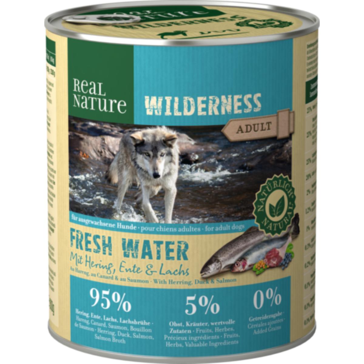 Real Nature Wilderness Dog Lattina 800G ARINGA CON SALMONE E ANATRA