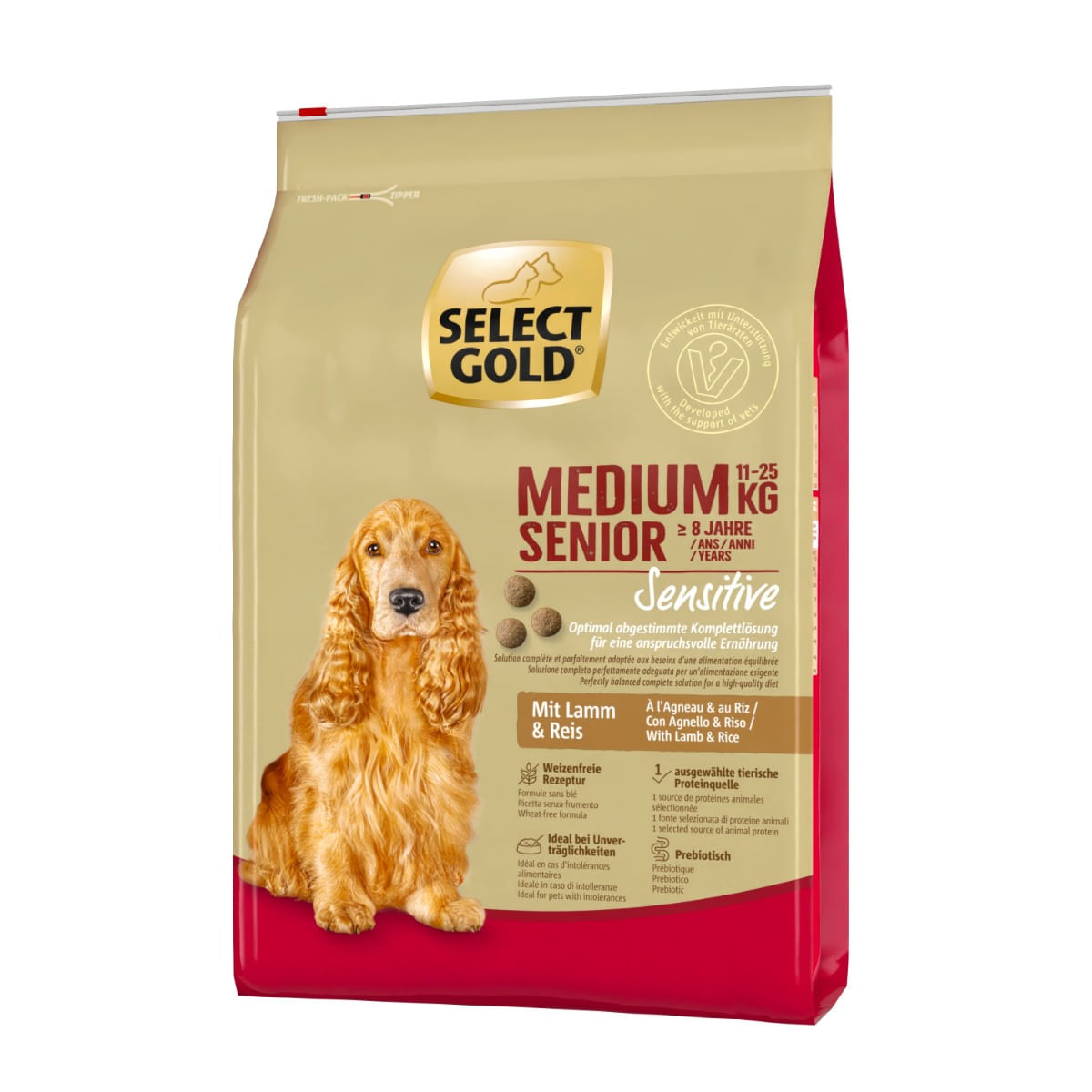 Select Gold Sensitive Medium Senior con Agnello e Riso 4KG