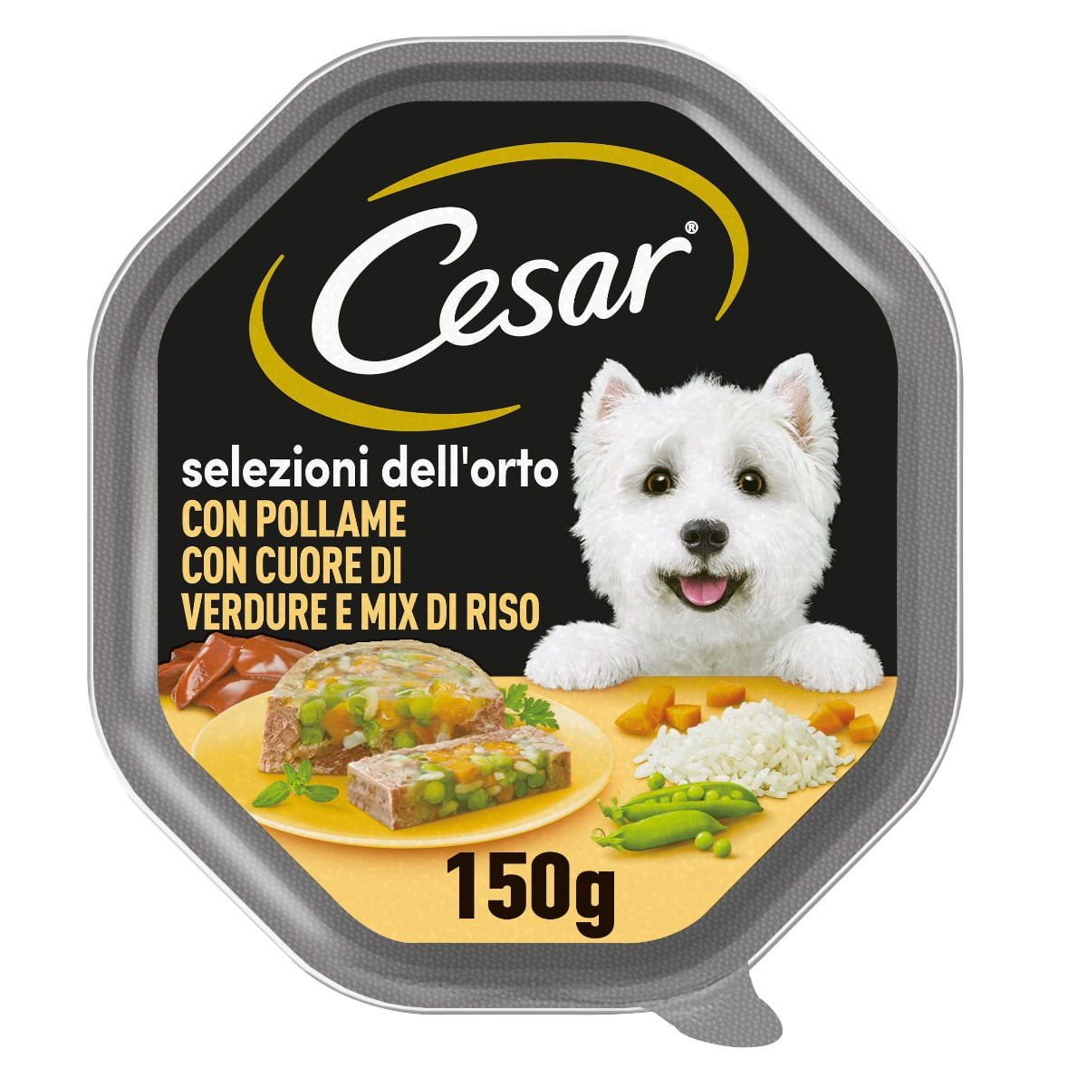 Cesar Dog Selezioni dell'Orto Vaschetta Multipack 14x150G POLLAME CON CUORE DI VERDURE E MIX RISO