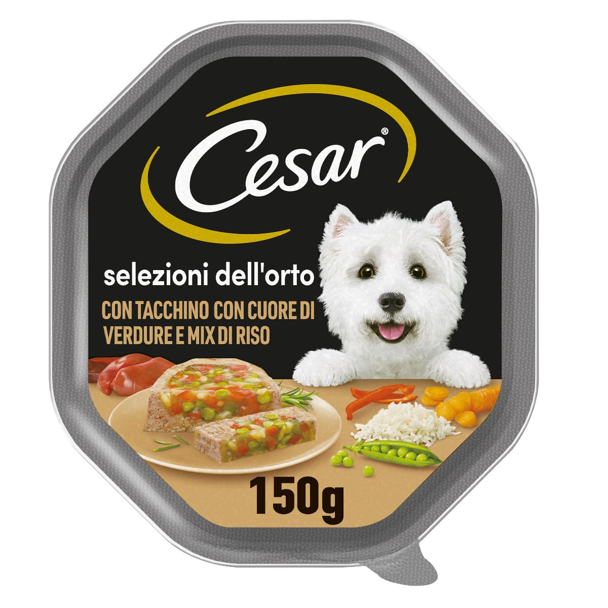 Cesar Dog Selezioni dell'Orto Vaschetta Multipack 14x150G TACCHINO CON CUORE VERDURE E MIX RISO