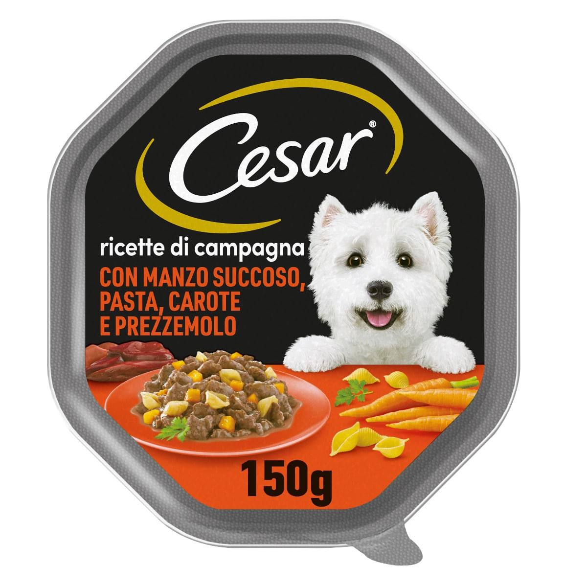 Cesar Dog Ricette di Campagna Vaschetta Multipack 14x150G MANZO E PASTA