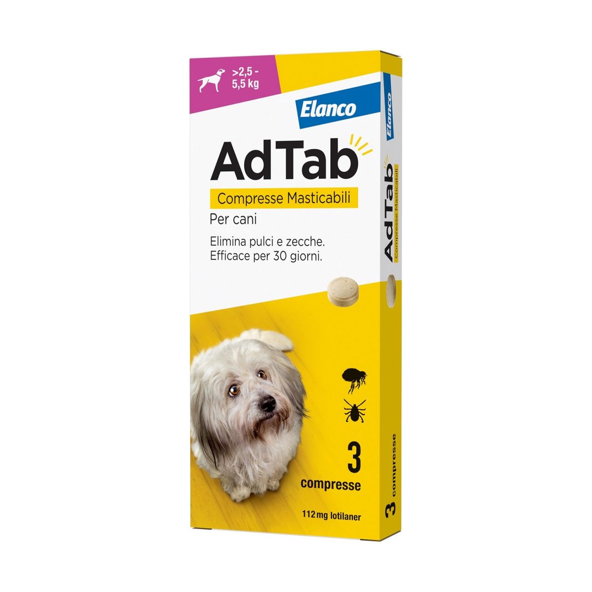 AdTab Compresse Masticabili Cane 2,5-5,5kg 112 MG 3 COMPRESSE