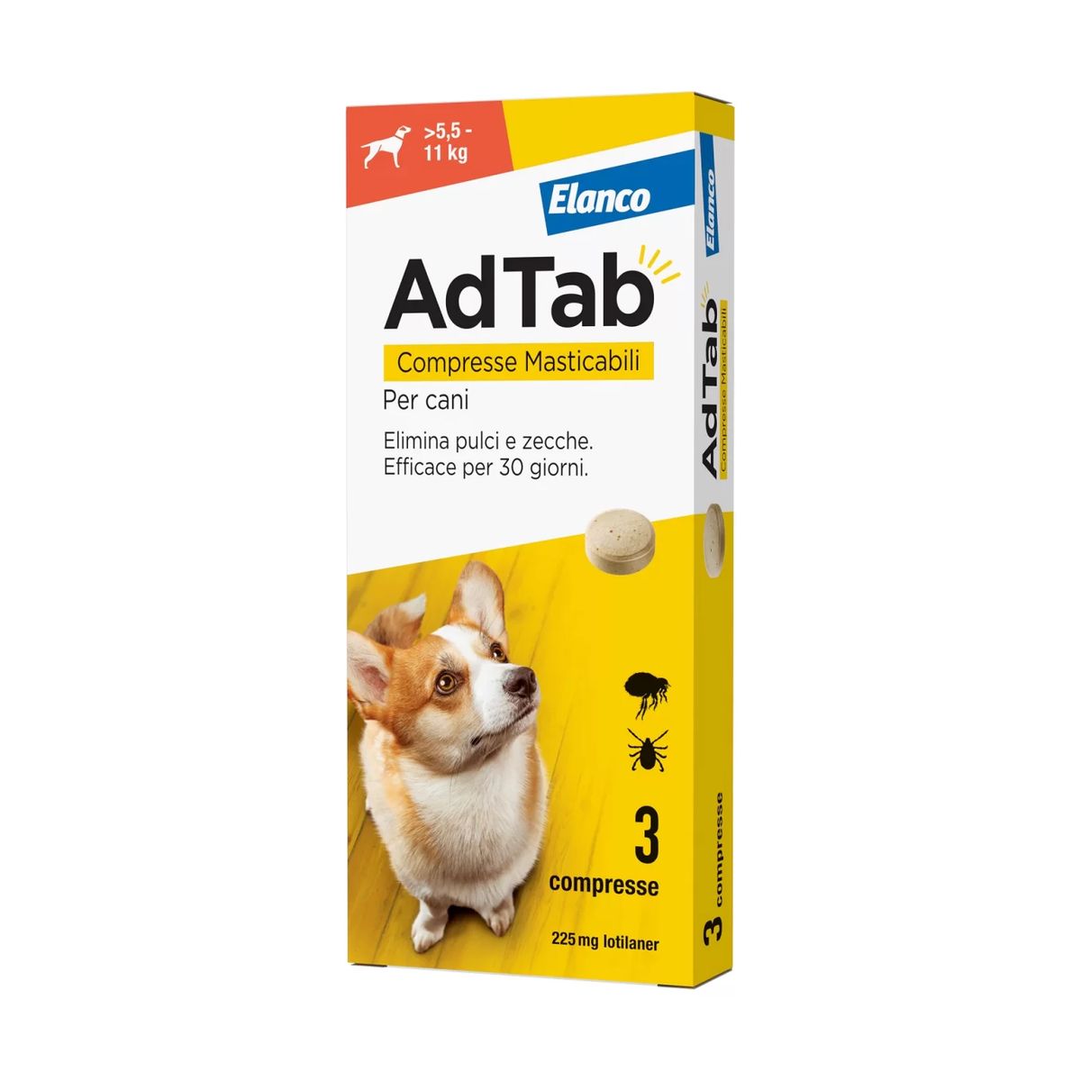 AdTab Compresse Masticabili Cane 5,5-11kg 225 MG 3 COMPRESSE
