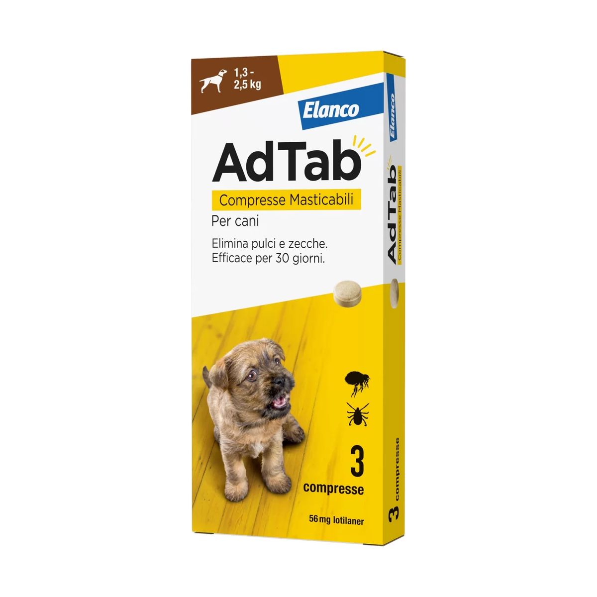 AdTab Compresse Masticabili Cane 1,3-2,5kg 56 MG 3 COMPRESSE