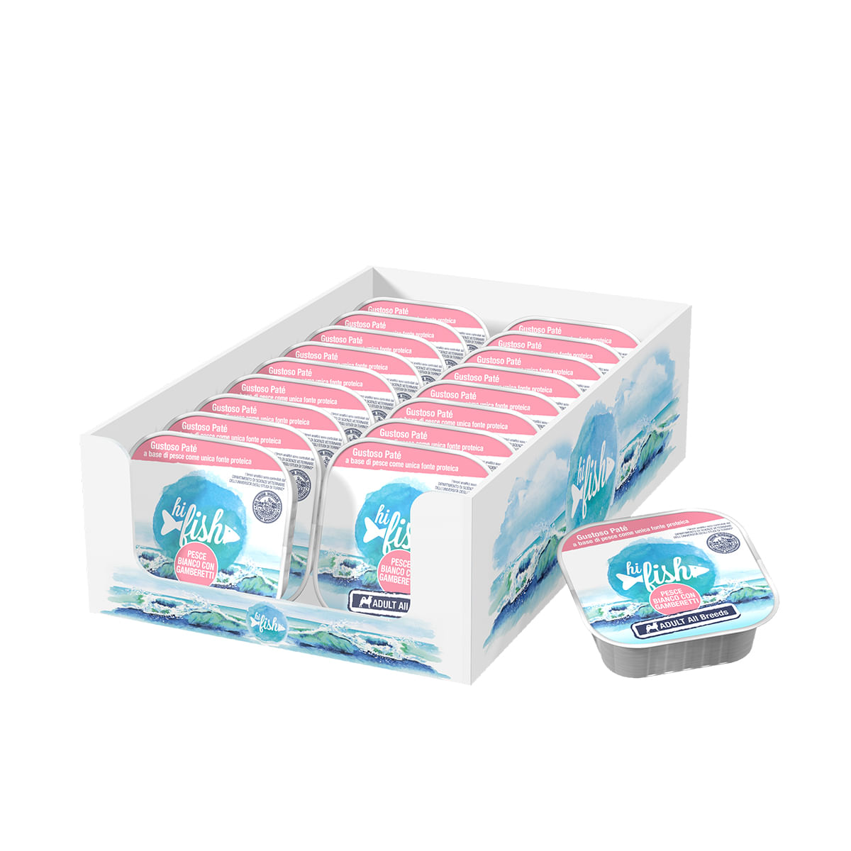 Hi Fish Dog Vaschetta Multipack 18x300G PESCE BIANCO CON GAMBERETTI