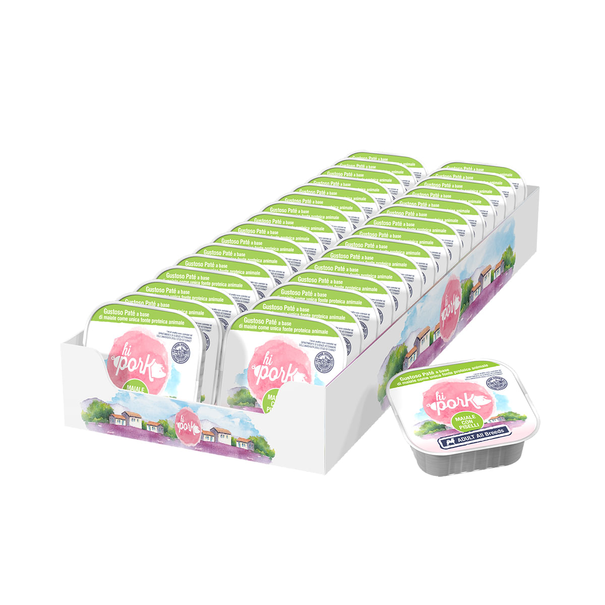 Hi Pork Dog Vaschetta Multipack 32x100G MAIALE CON PISELLI