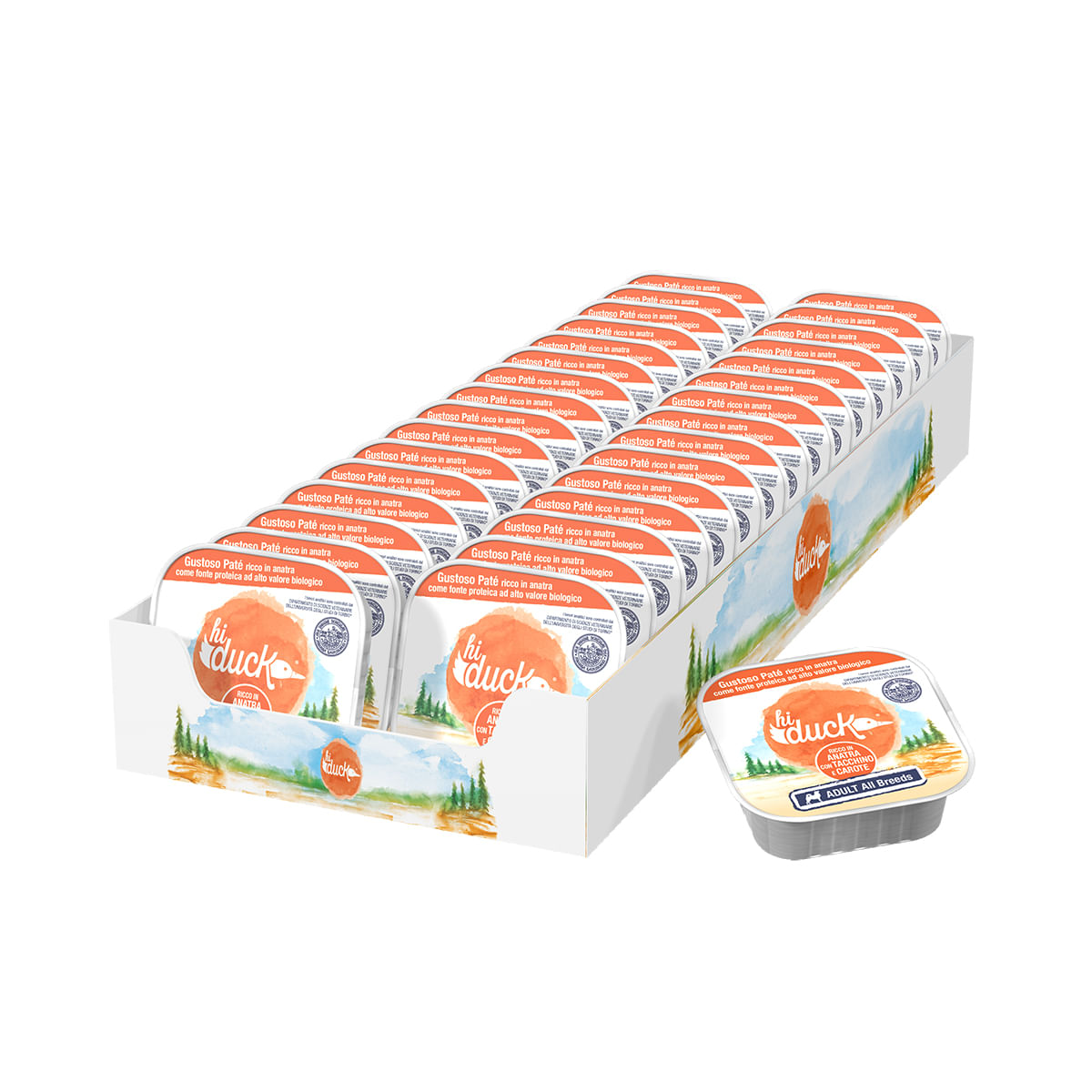 Hi Duck Dog Vaschetta Multipack 32x100G ANATRA CON TACCHINO E CAROTE