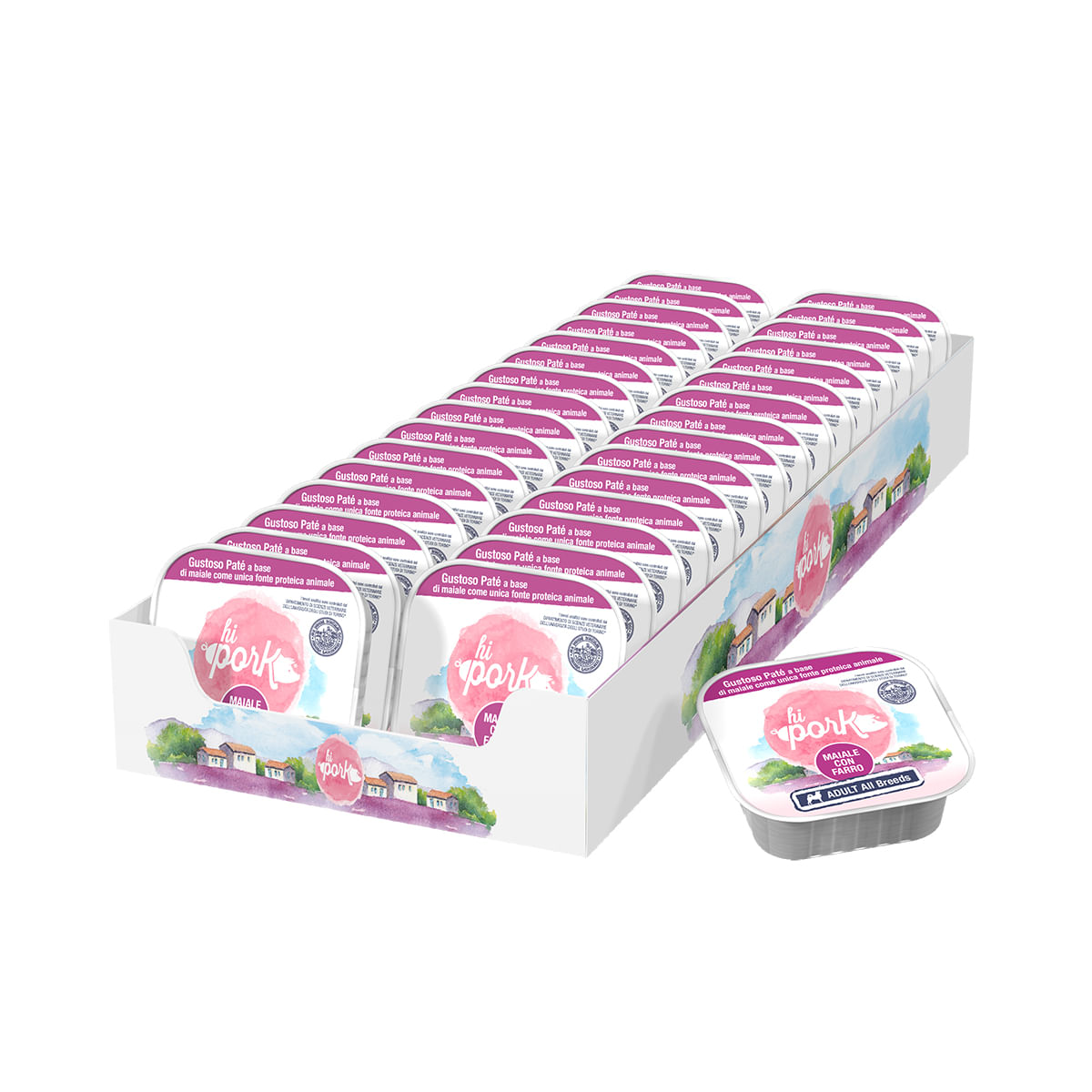 Hi Pork Dog Vaschetta Multipack 32x100G MAIALE CON FARRO