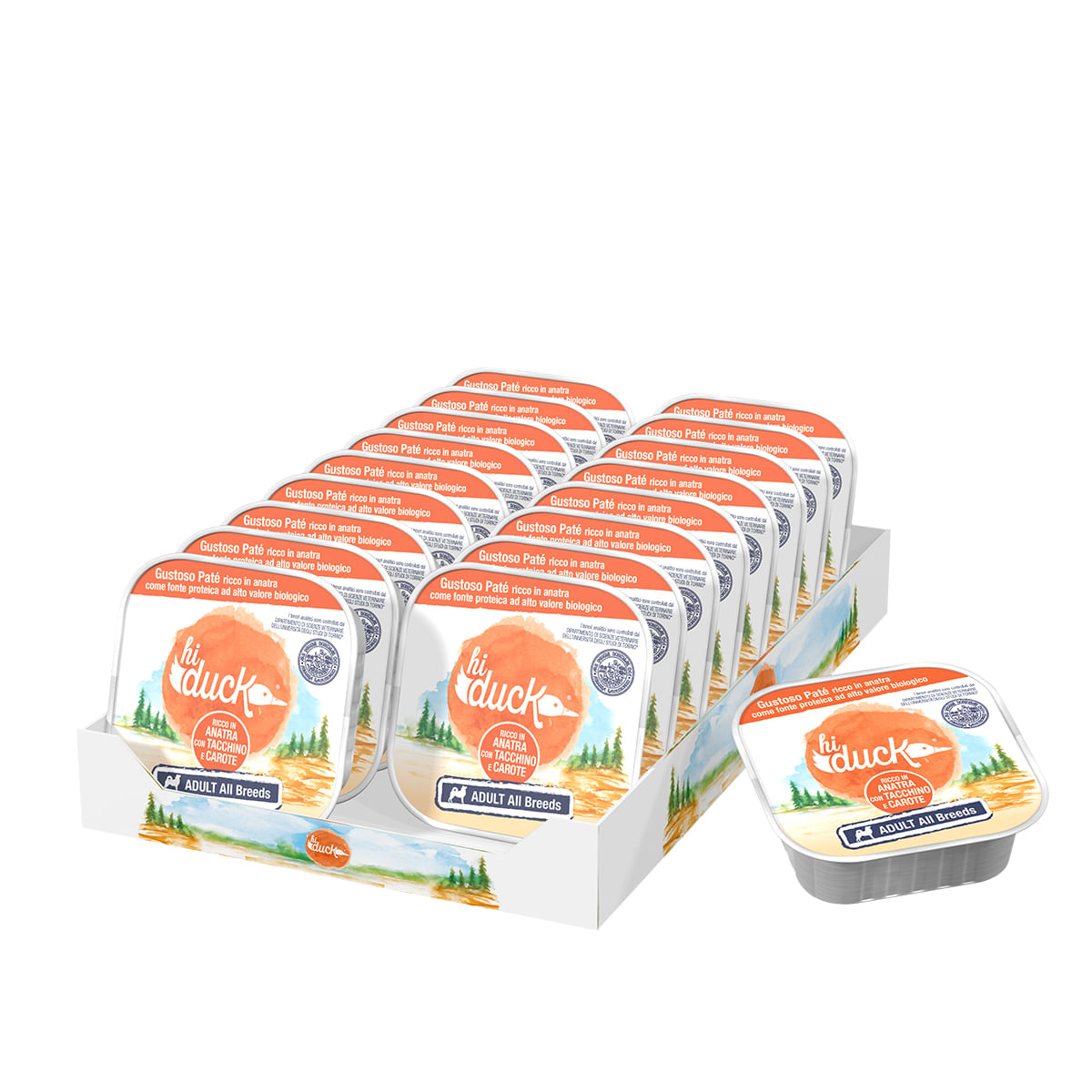 Hi Duck Dog Vaschetta Multipack 18x300G ANATRA CON TACCHINO E CAROTE