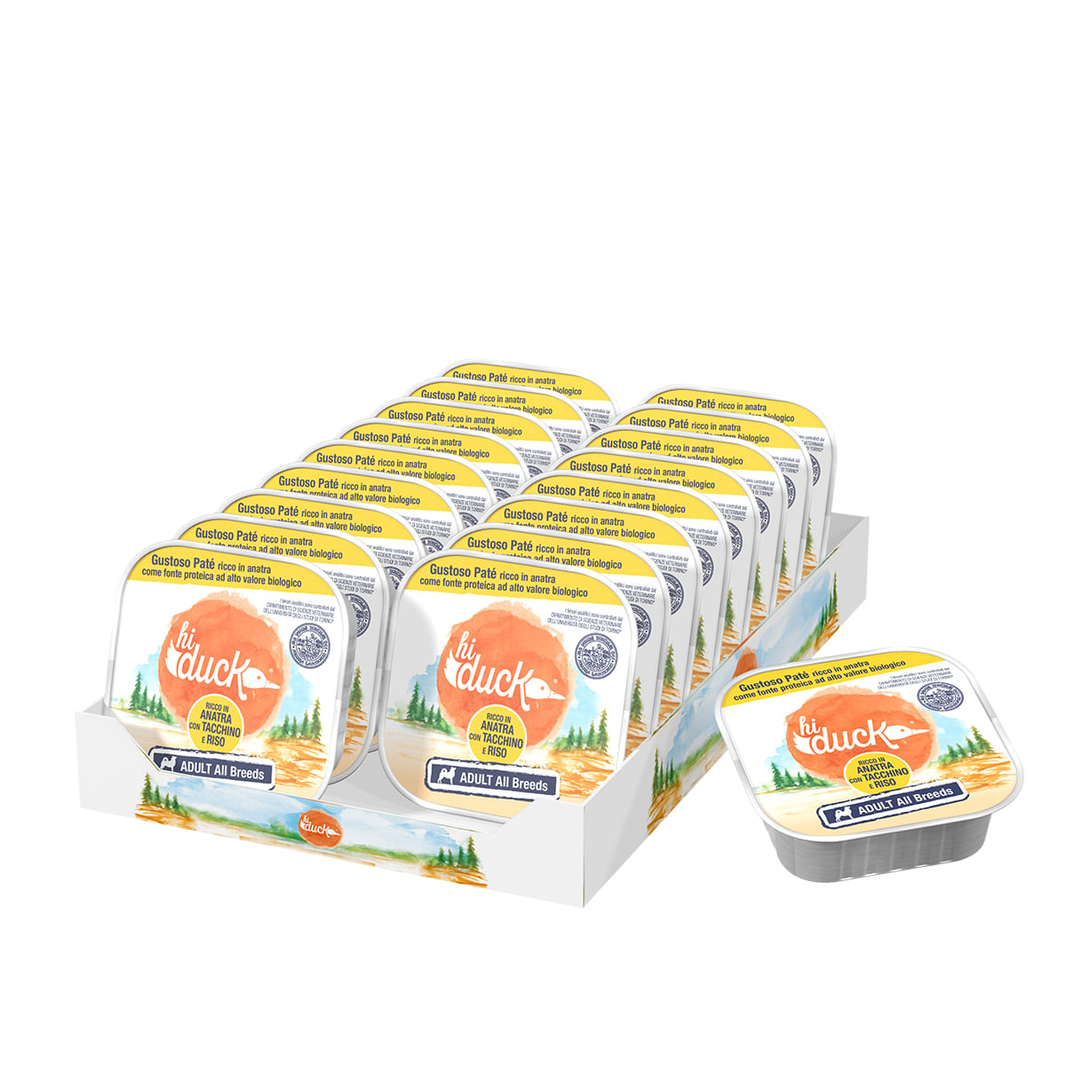 Hi Duck Dog Vaschetta Multipack 18x300G ANATRA CON TACCHINO E RISO