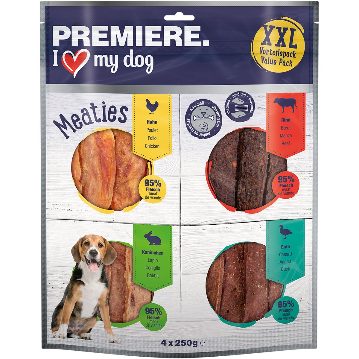 Premiere Snack Dog Meaties 4X250G MIX CARNE