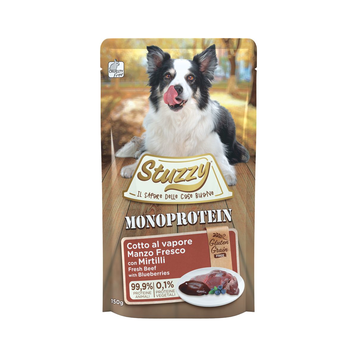 Stuzzy Dog Monoprotein Busta Multipack 12x150G MANZO E MIRTILLO