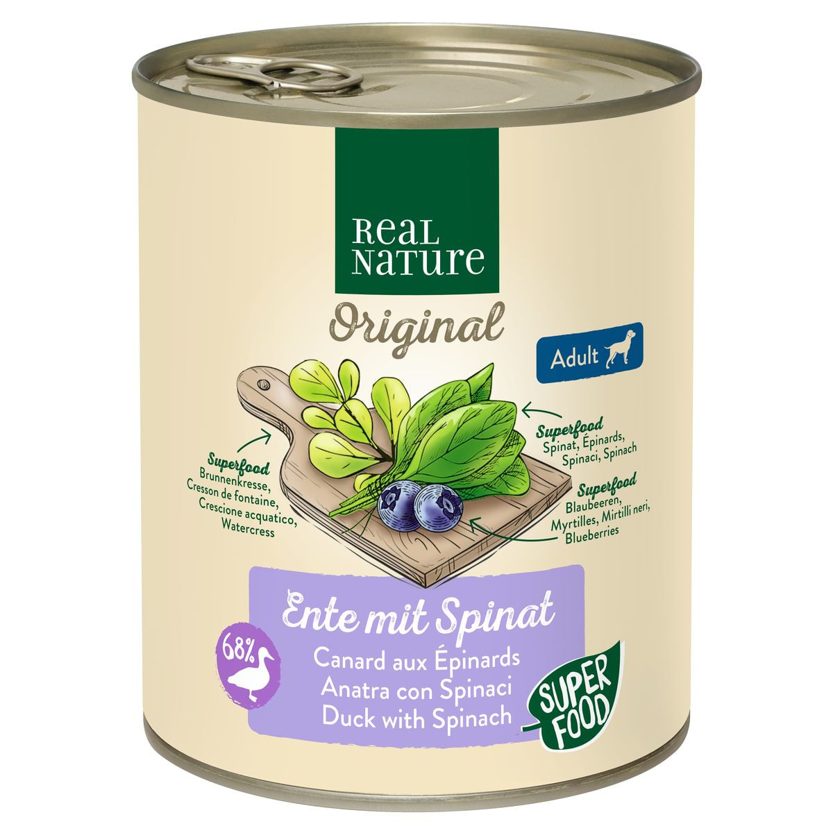 Real Nature Dog Lattina 800G ANATRA E SPINACI
