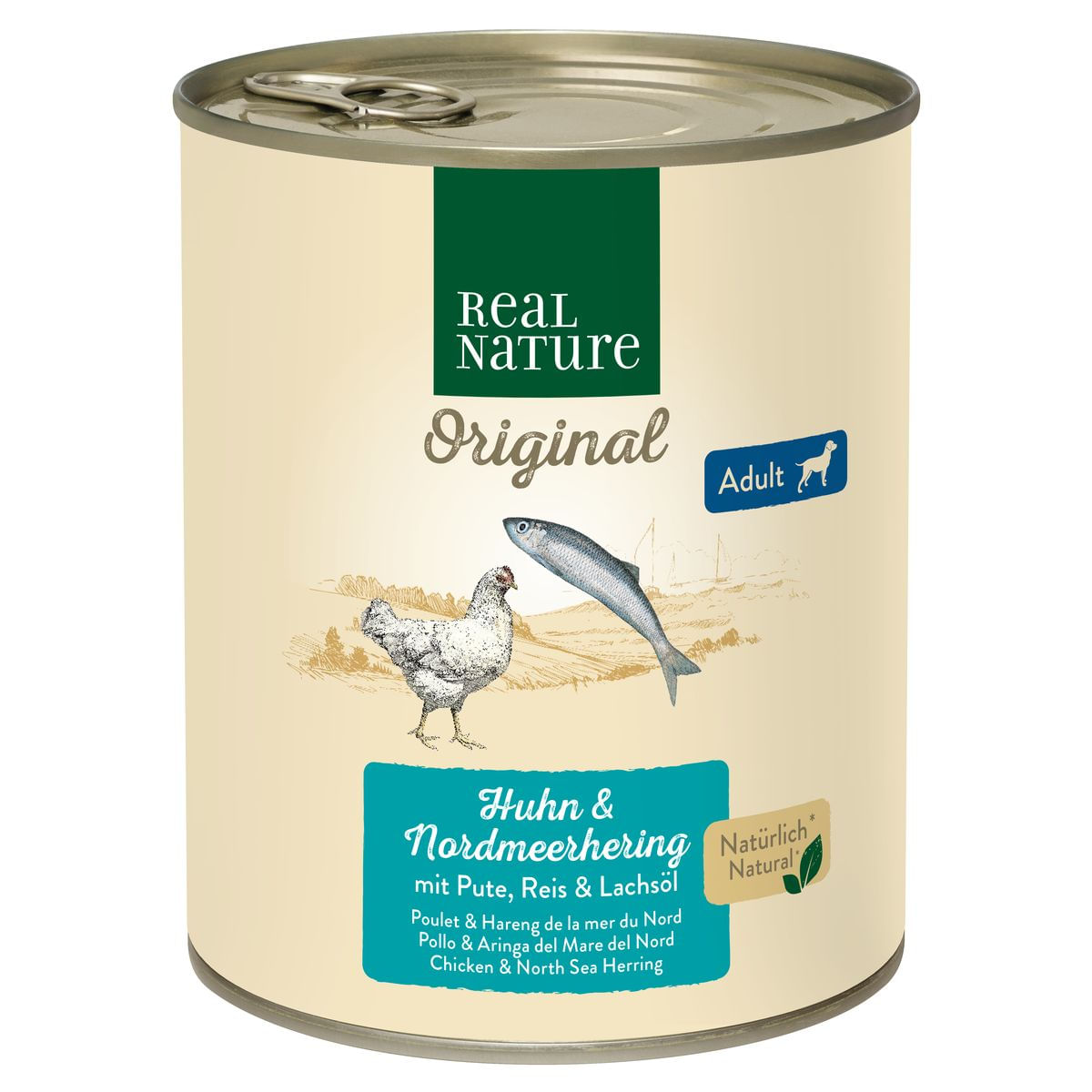Real Nature Dog Lattina 800G POLLO E ARINGA