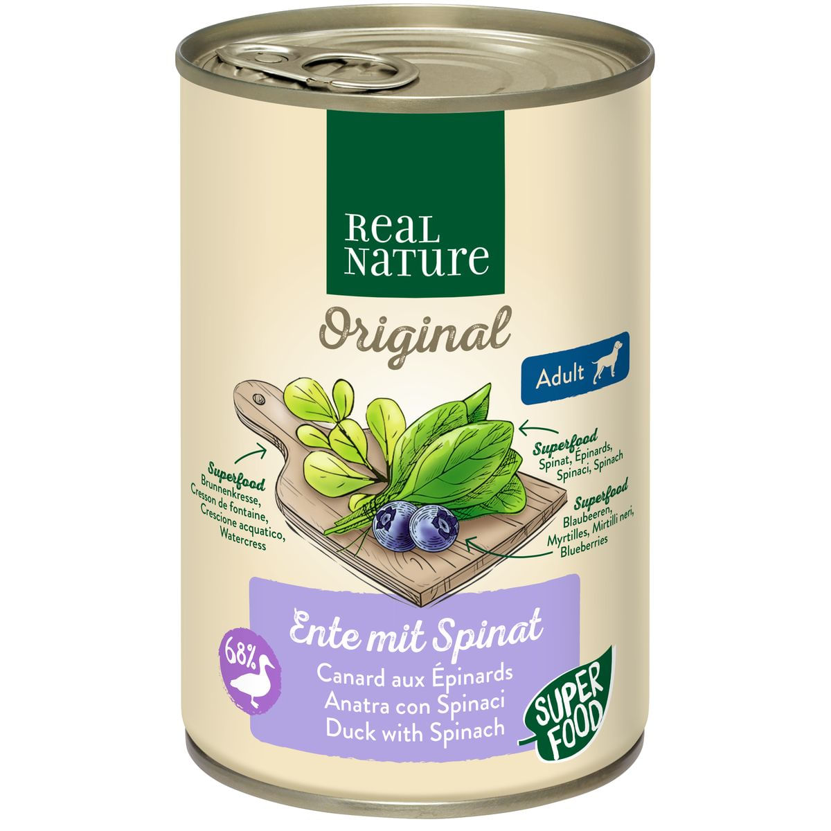Real Nature Dog Lattina 400G ANATRA CON SPINACI