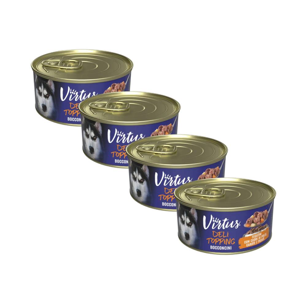 Virtus Deli Topping Dog Lattina Multipack 4x150G FEGATINI CON CUORI DI POLLO E CAROTE
