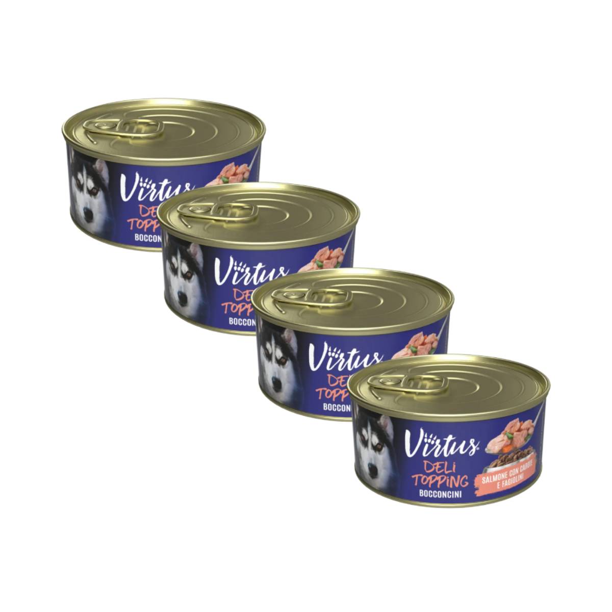 Virtus Deli Topping Dog Lattina Multipack 4x150G SALMONE CON CAROTE E FAGIOLINI