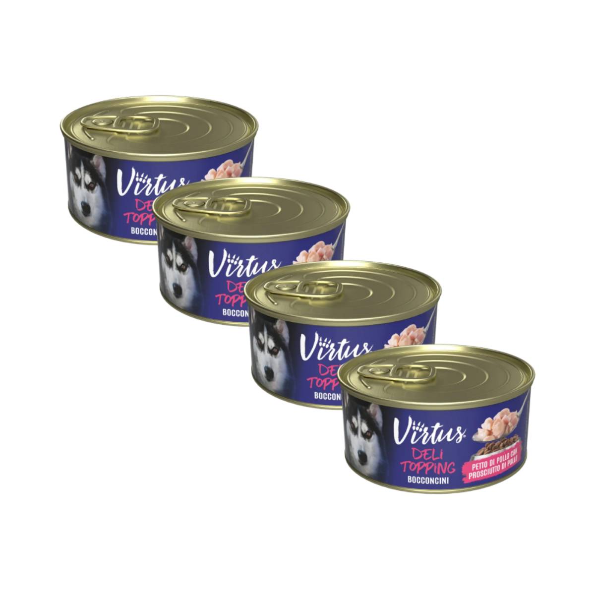 Virtus Deli Topping Dog Lattina Multipack 4x150G PETTO DI POLLO CON PROSCIUTTO DI POLLO