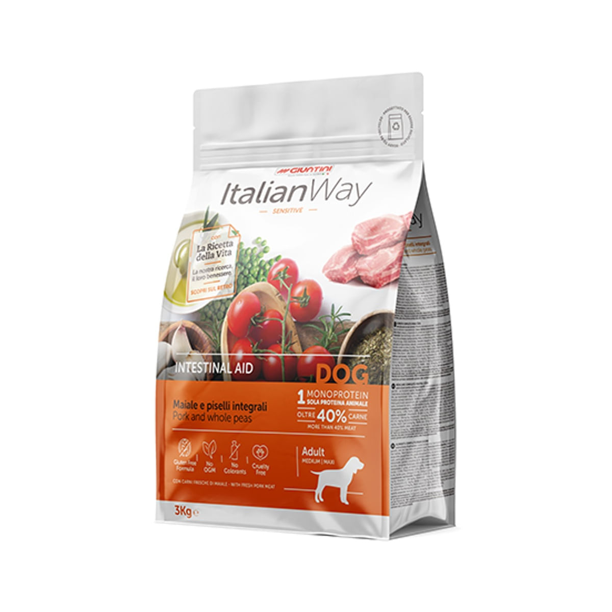 Italian Way Cane Medium/Maxi Sensitive Intestinal Aid Maiale e Piselli 3KG