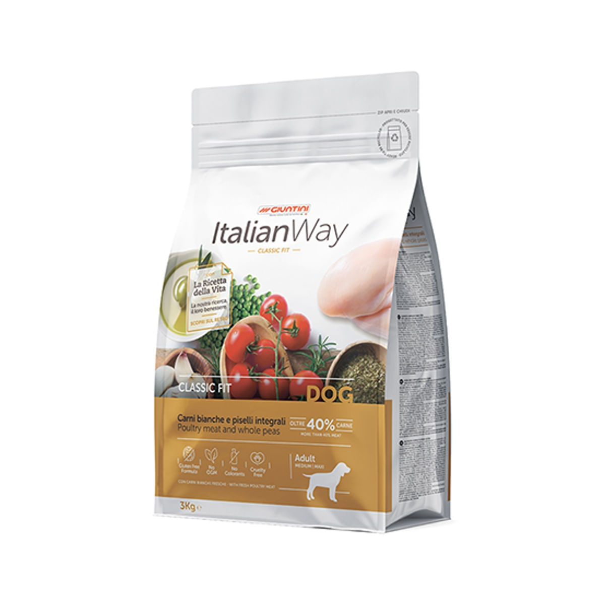Italian Way Cane Medium/Maxi Classic Fit con Carni Bianche e Piselli Integrali 3KG