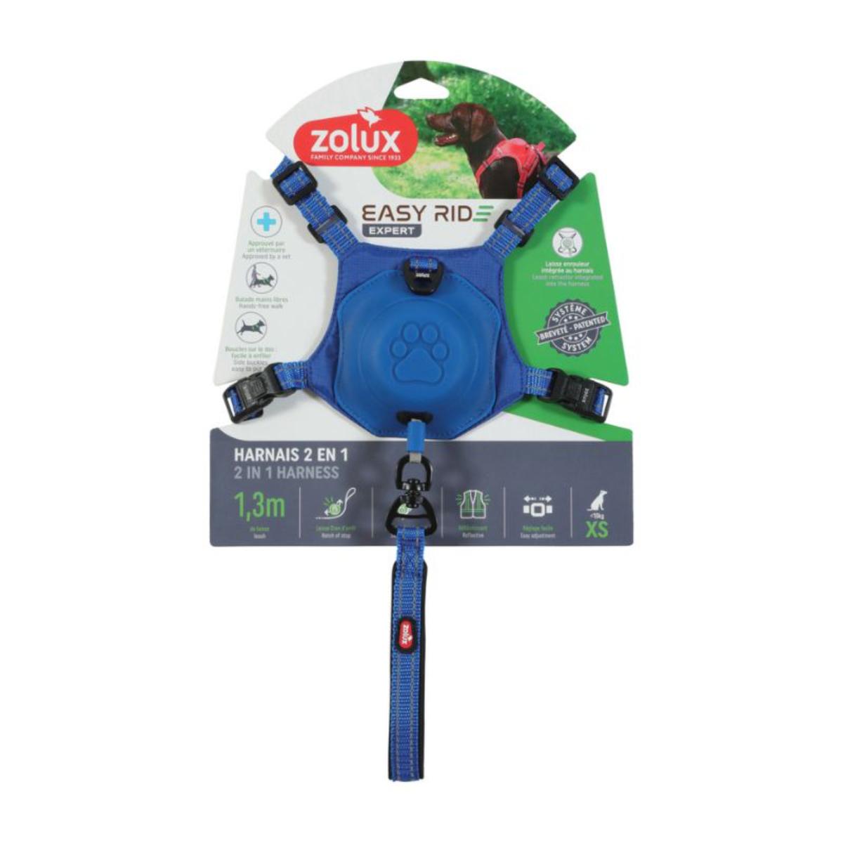 Zolux Pettorina per Cani con Guinzaglio Avvolgibile Easyride Blu XS