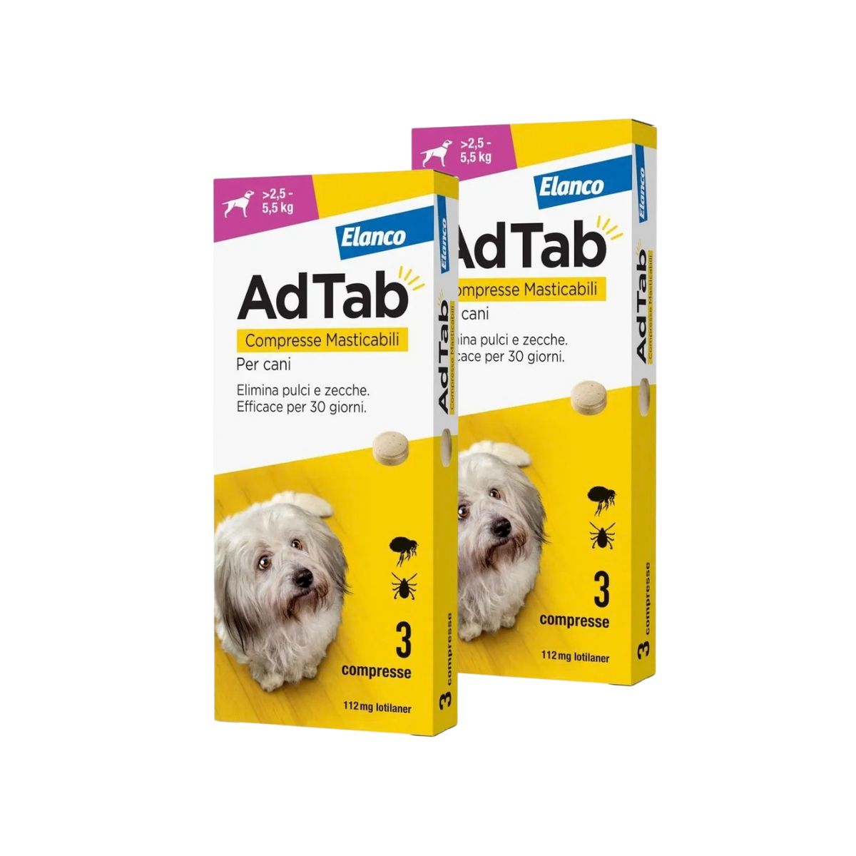 AdTab Compresse Masticabili Cane 2,5-5,5kg 112 MG KIT 6 COMPRESSE