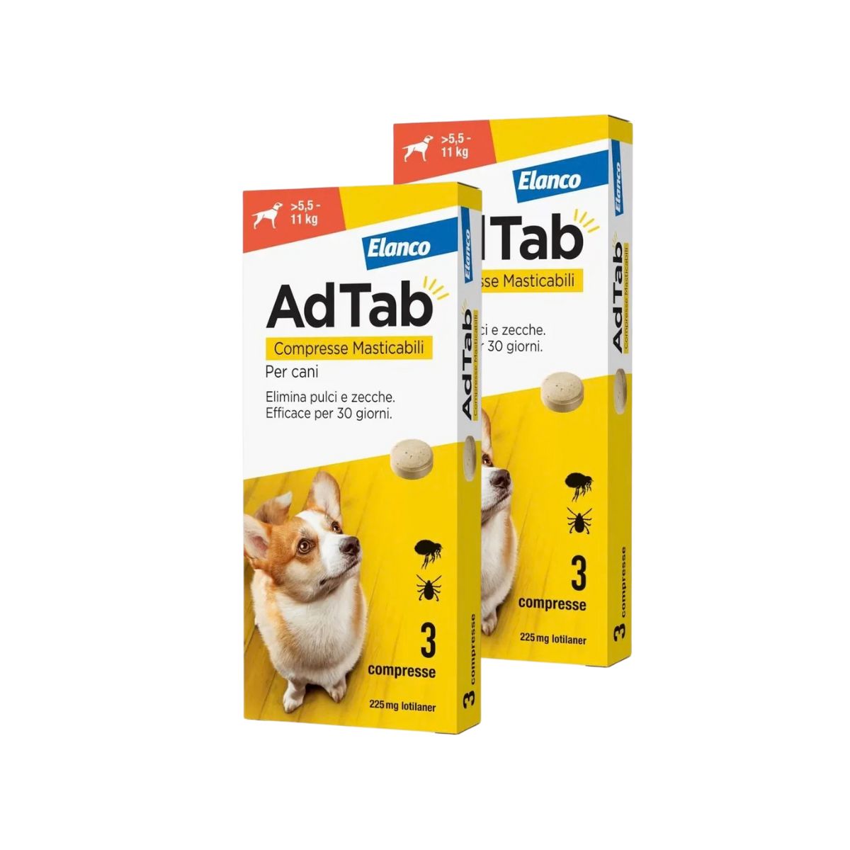 AdTab Compresse Masticabili Cane 5,5-11kg 225 MG KIT 6 COMPRESSE
