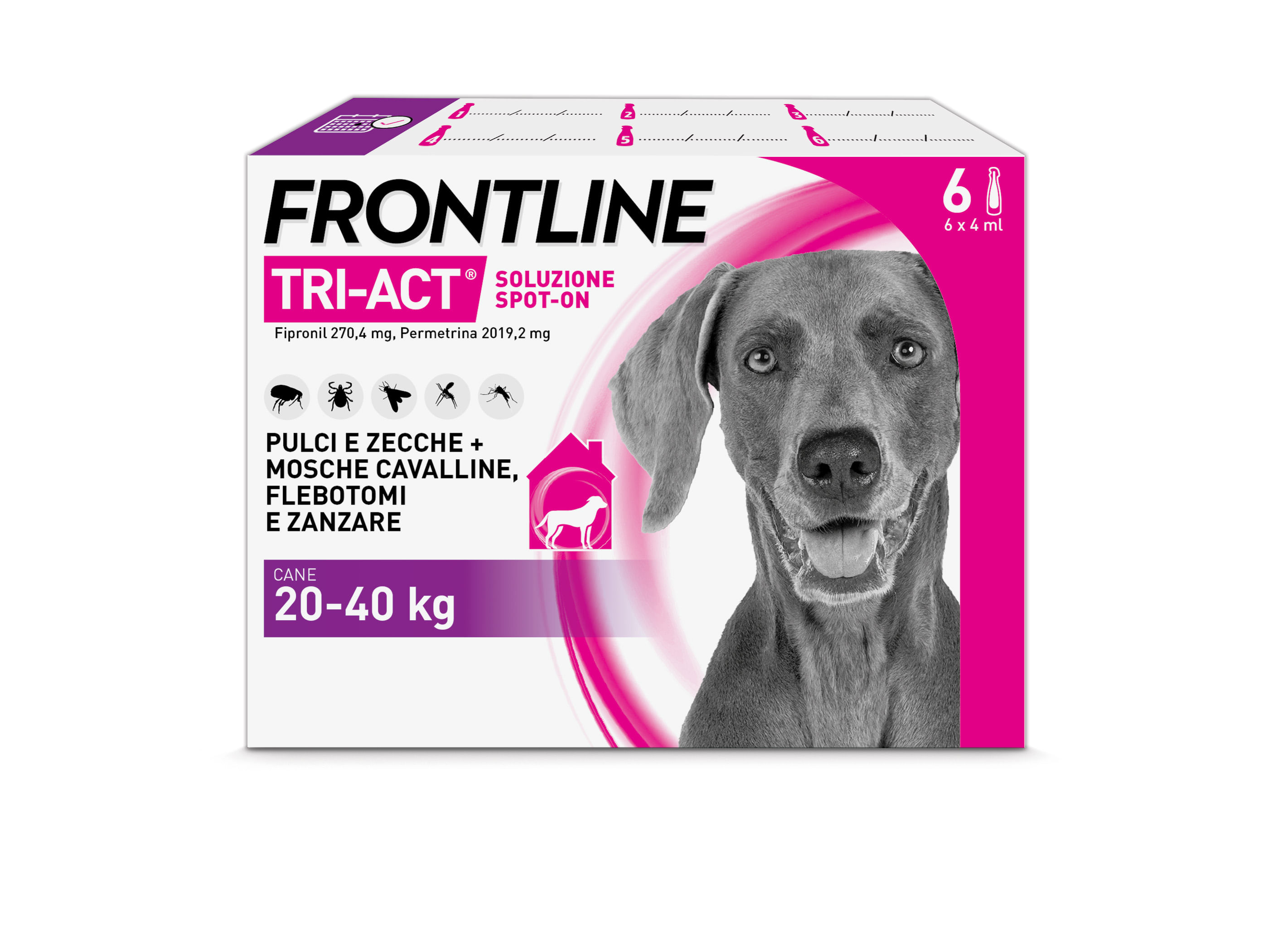 Frontline Tri-Act Antiparassitario Per Cani Contro Parassiti E Insetti Volanti 20-40Kg 6 PIPETTE