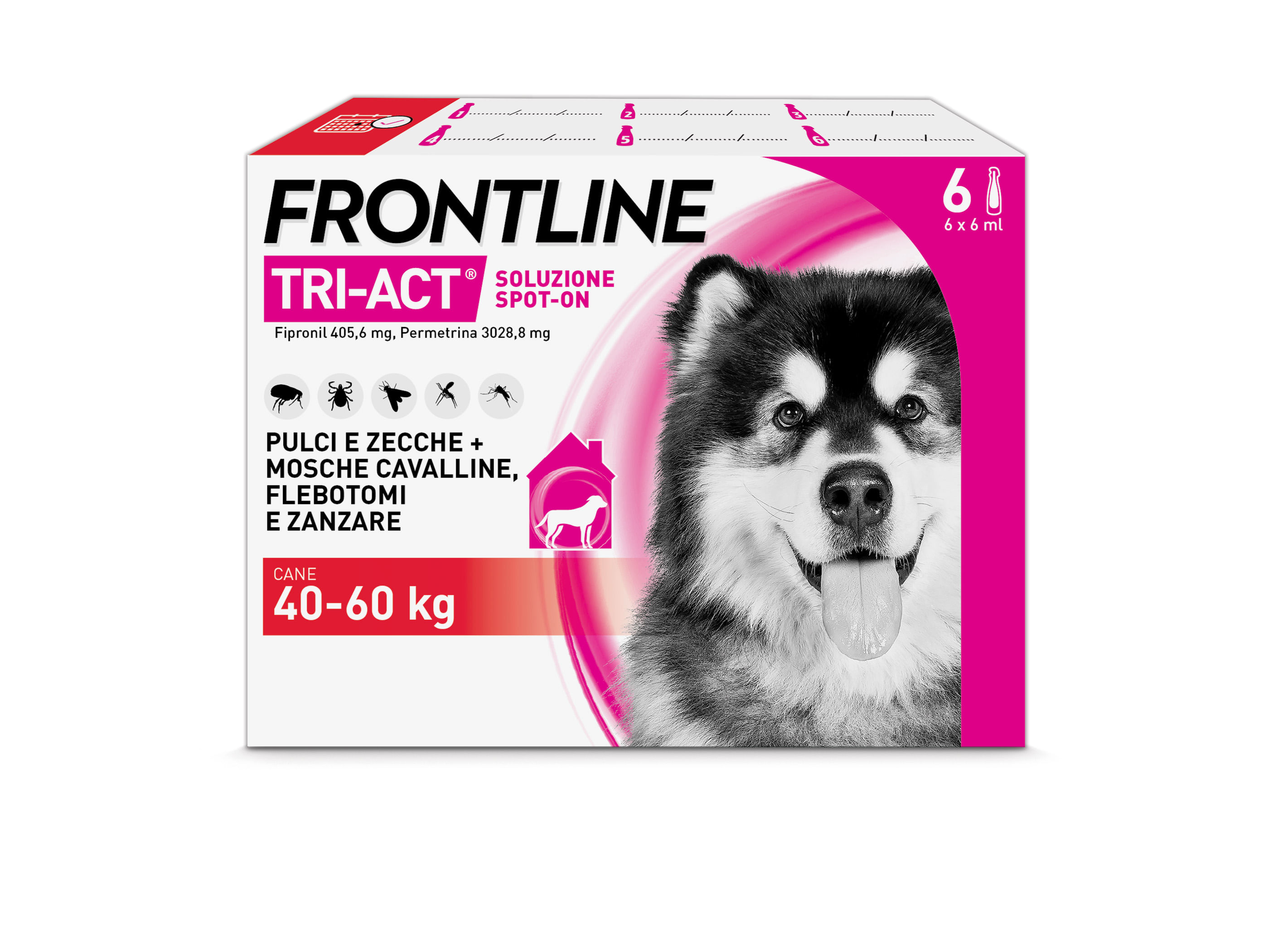 Frontline Tri-Act Antiparassitario Per Cani Contro Parassiti E Insetti Volanti 40-60Kg 6 PIPETTE