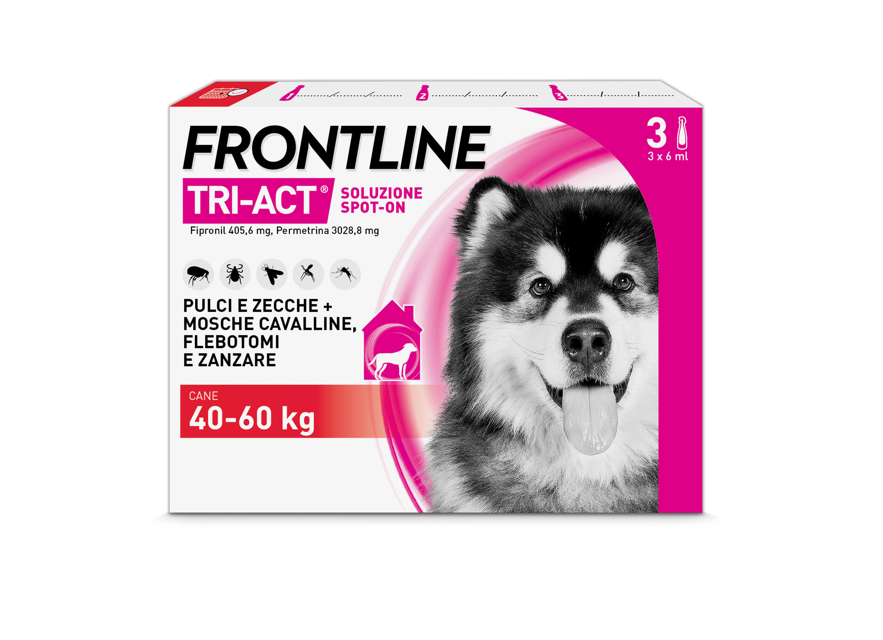 Frontline Tri-Act Antiparassitario Per Cani Contro Parassiti E Insetti Volanti 40-60Kg 3 PIPETTE