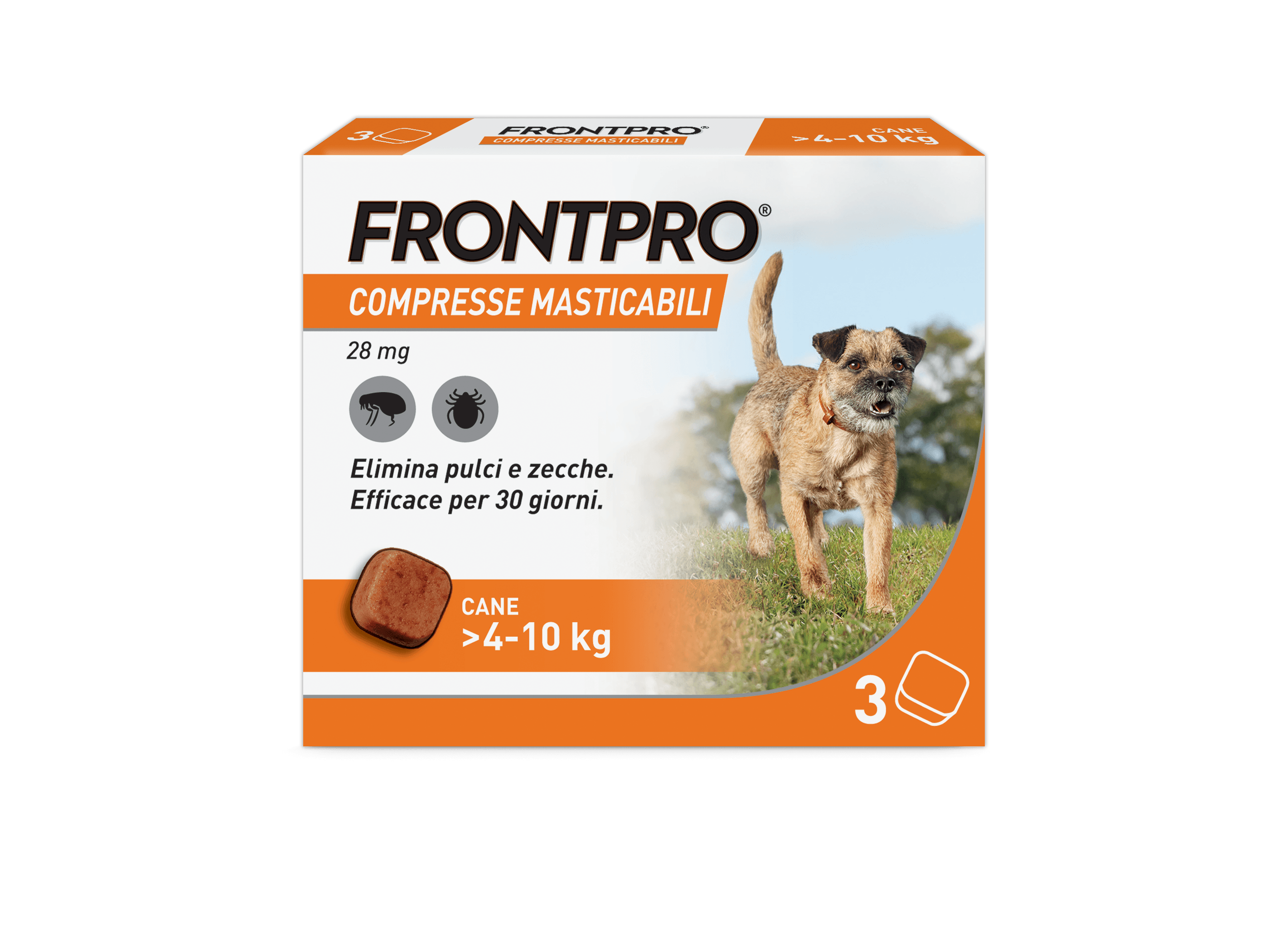 FRONTPRO Compresse Masticabili Per Cani Contro Pulci E Zecche 4-10Kg 3 COMPRESSE