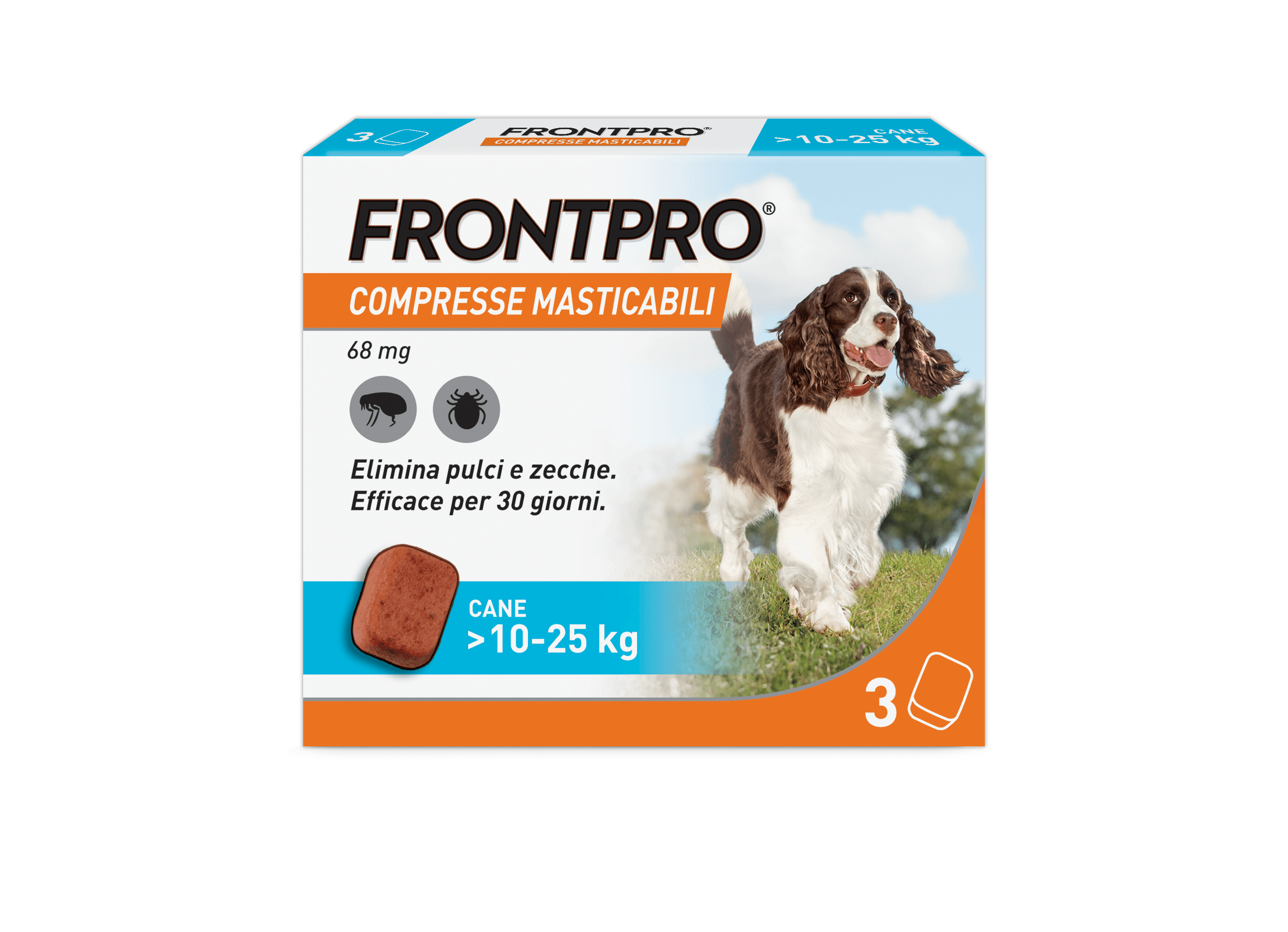 FRONTPRO Compresse Masticabili Per Cani Contro Pulci E Zecche 10-25Kg 3 COMPRESSE