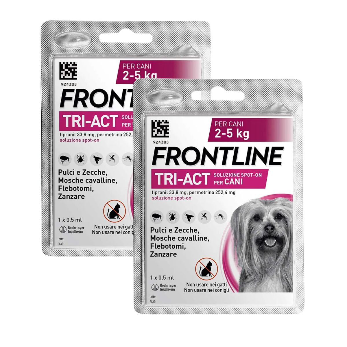 Frontline Tri-Act Antiparassitario Per Cani Contro Parassiti E Insetti Volanti 2-5Kg KIT 2 PIPETTE