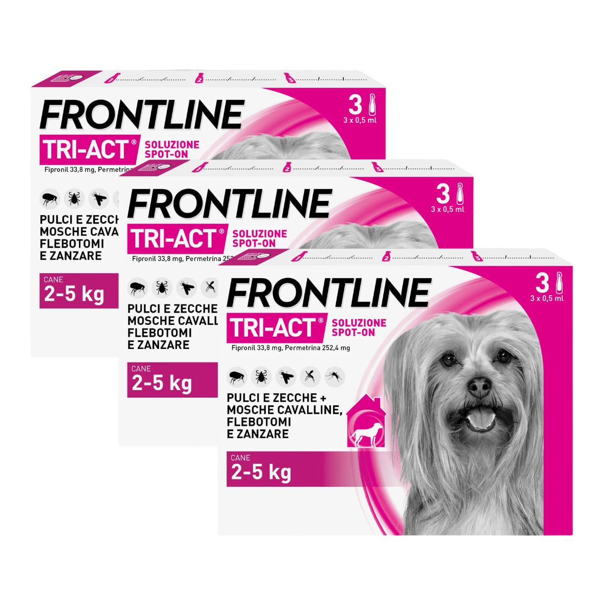 Frontline Tri-Act Antiparassitario Per Cani Contro Parassiti E Insetti Volanti 2-5Kg KIT 9 PIPETTE