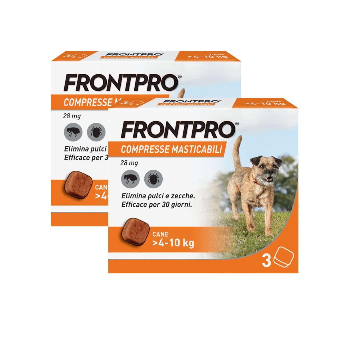 FRONTPRO Compresse Masticabili Per Cani Contro Pulci E Zecche 4-10Kg KIT 6 COMPRESSE