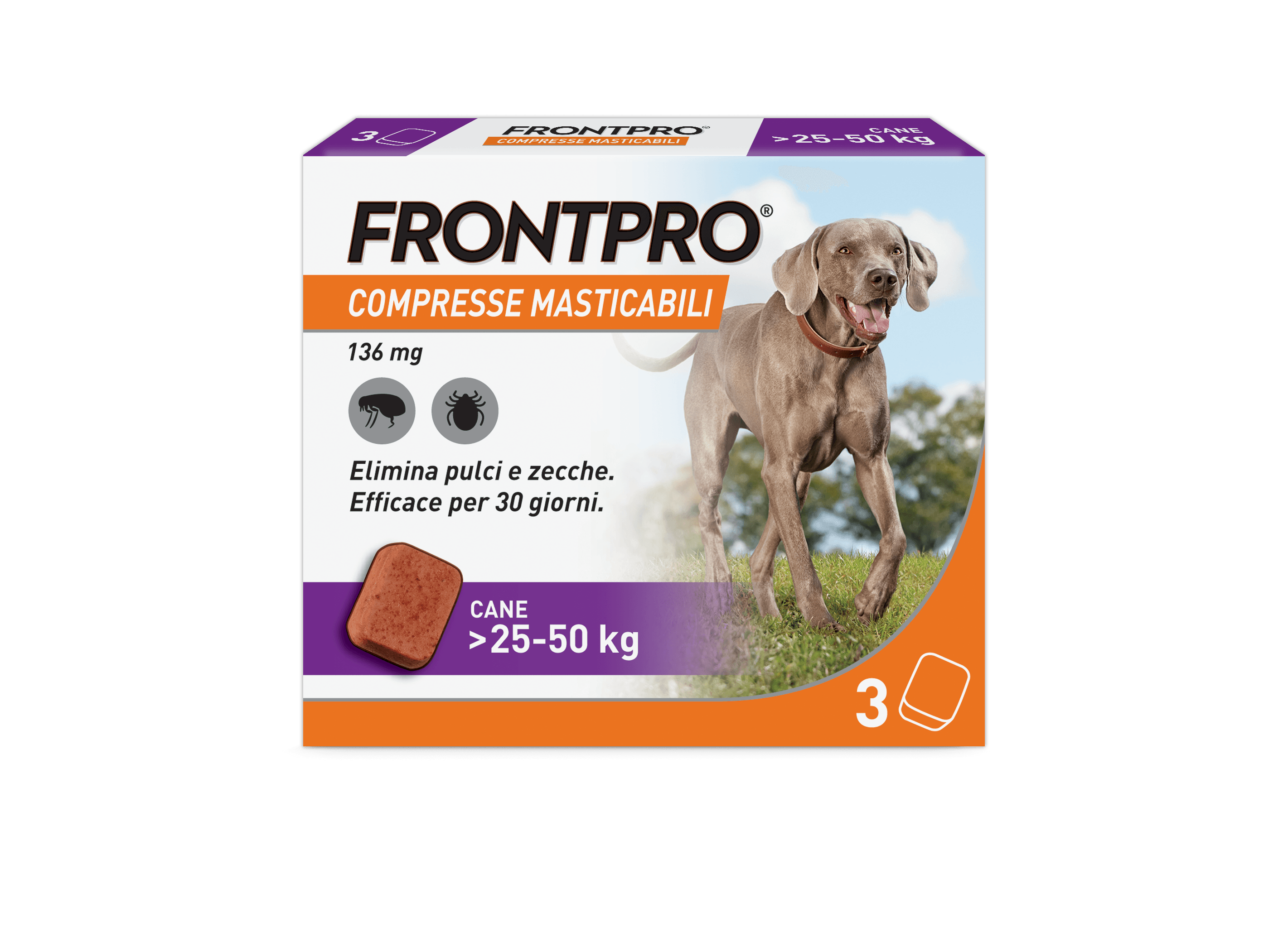 FRONTPRO Compresse Masticabili Per Cani Contro Pulci E Zecche 25-50Kg 3 COMPRESSE