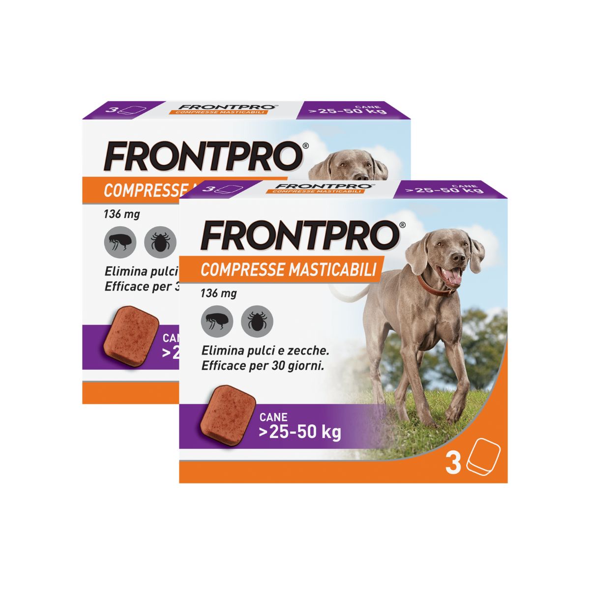 FRONTPRO Compresse Masticabili Per Cani Contro Pulci E Zecche 25-50Kg KIT 6 COMPRESSE