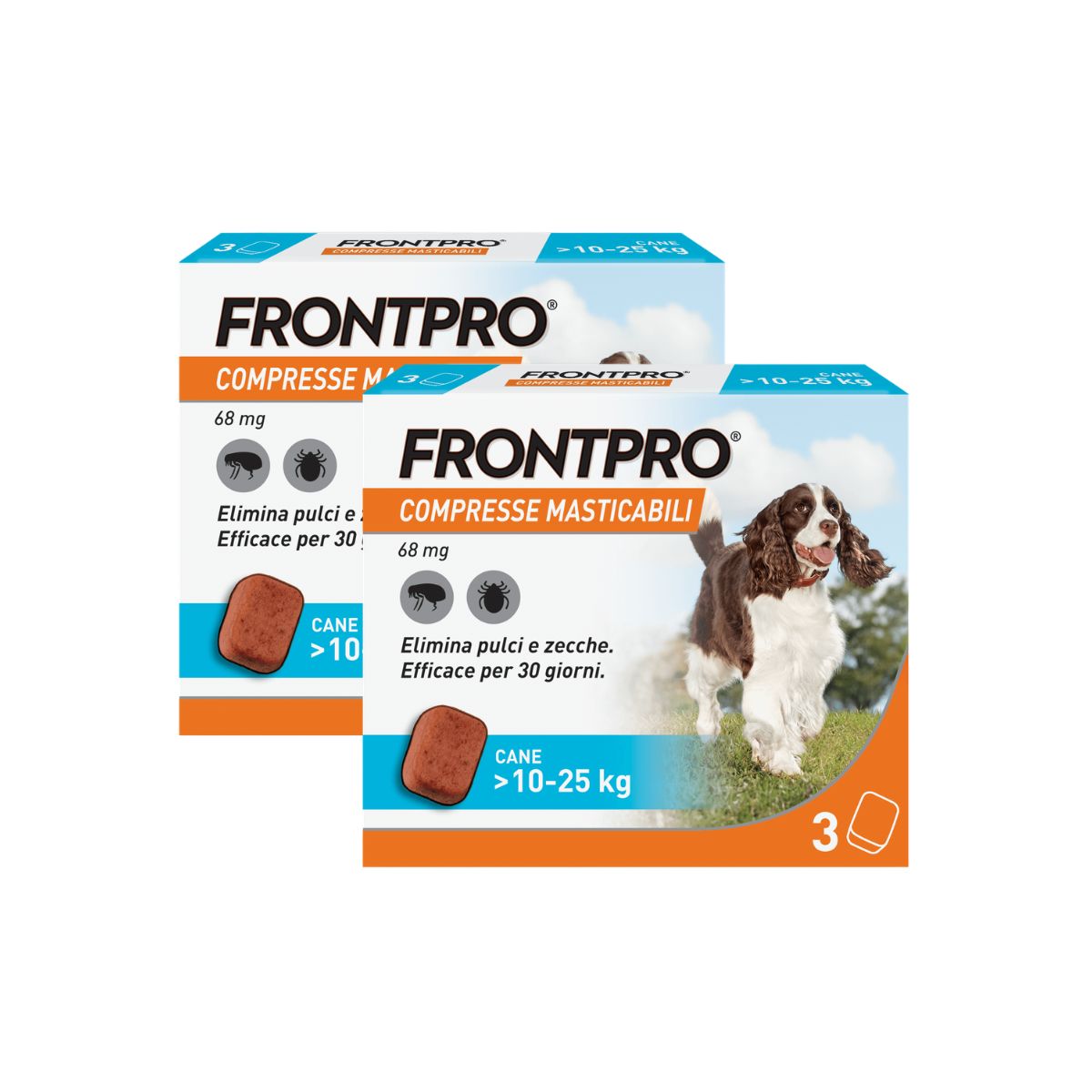 FRONTPRO Compresse Masticabili Per Cani Contro Pulci E Zecche 10-25Kg KIT 6 COMPRESSE