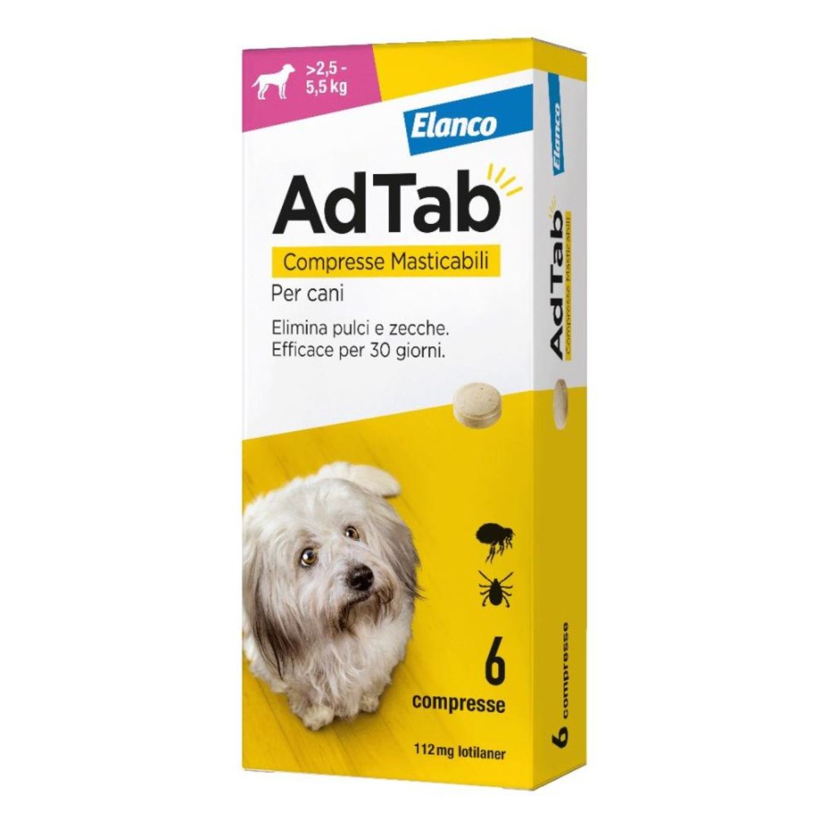 AdTab Compresse Masticabili Cane 2,5-5,5kg 112 MG 6 COMPRESSE