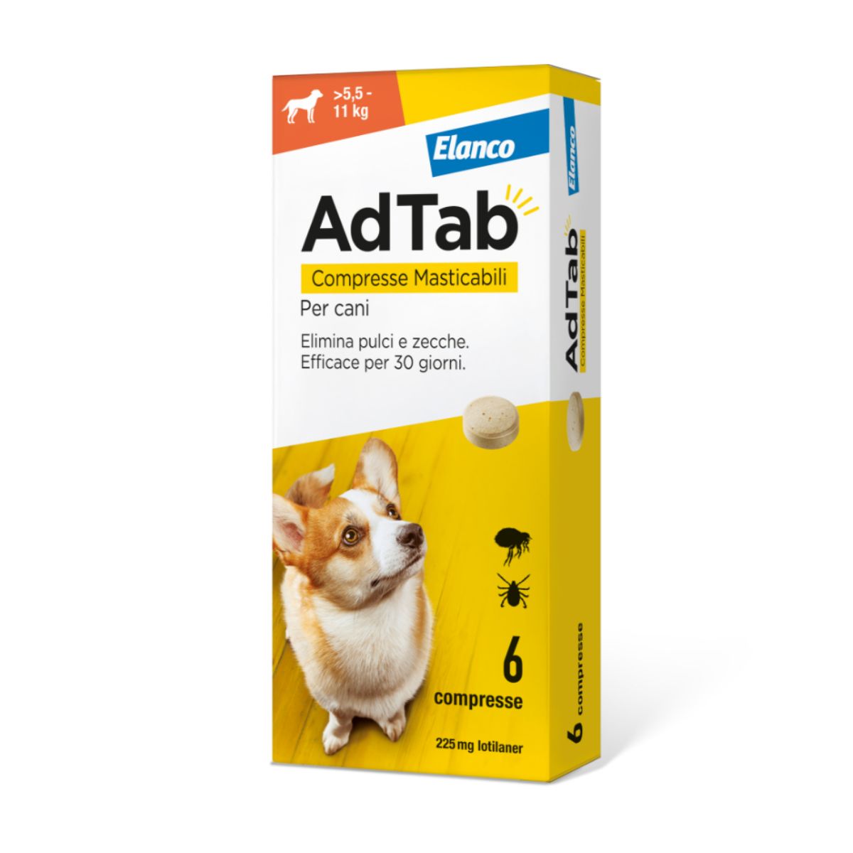 AdTab Compresse Masticabili Cane 5,5-11kg 225 MG 6 COMPRESSE