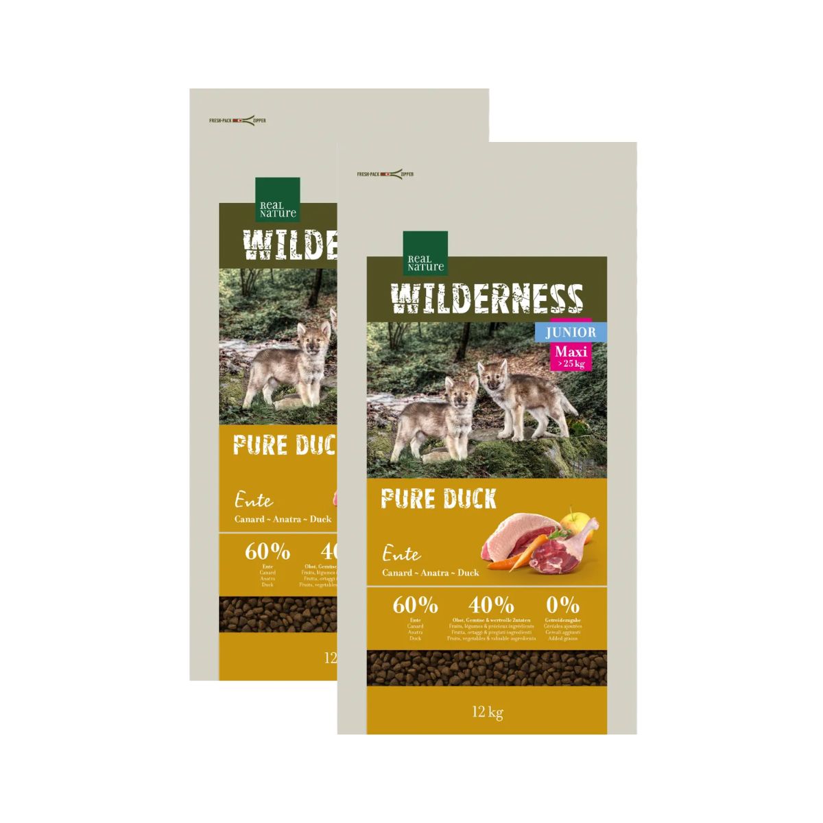 Real Nature Wilderness Pure Duck Cane Junior MaxI Anatra KIT 2X12KG